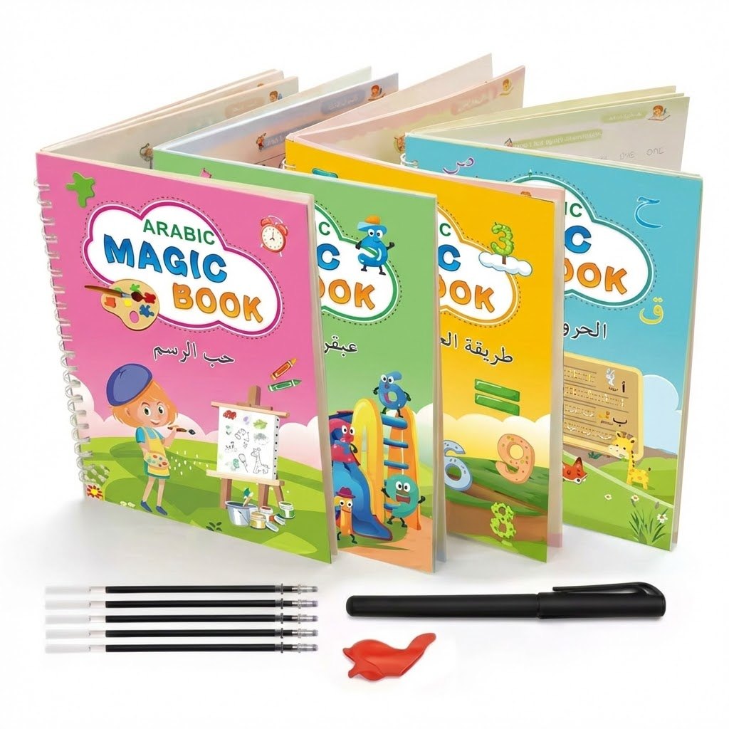 مجموعة دفاتر تمارين الخط العربي السحرية القابلة لإعادة الاستخدام